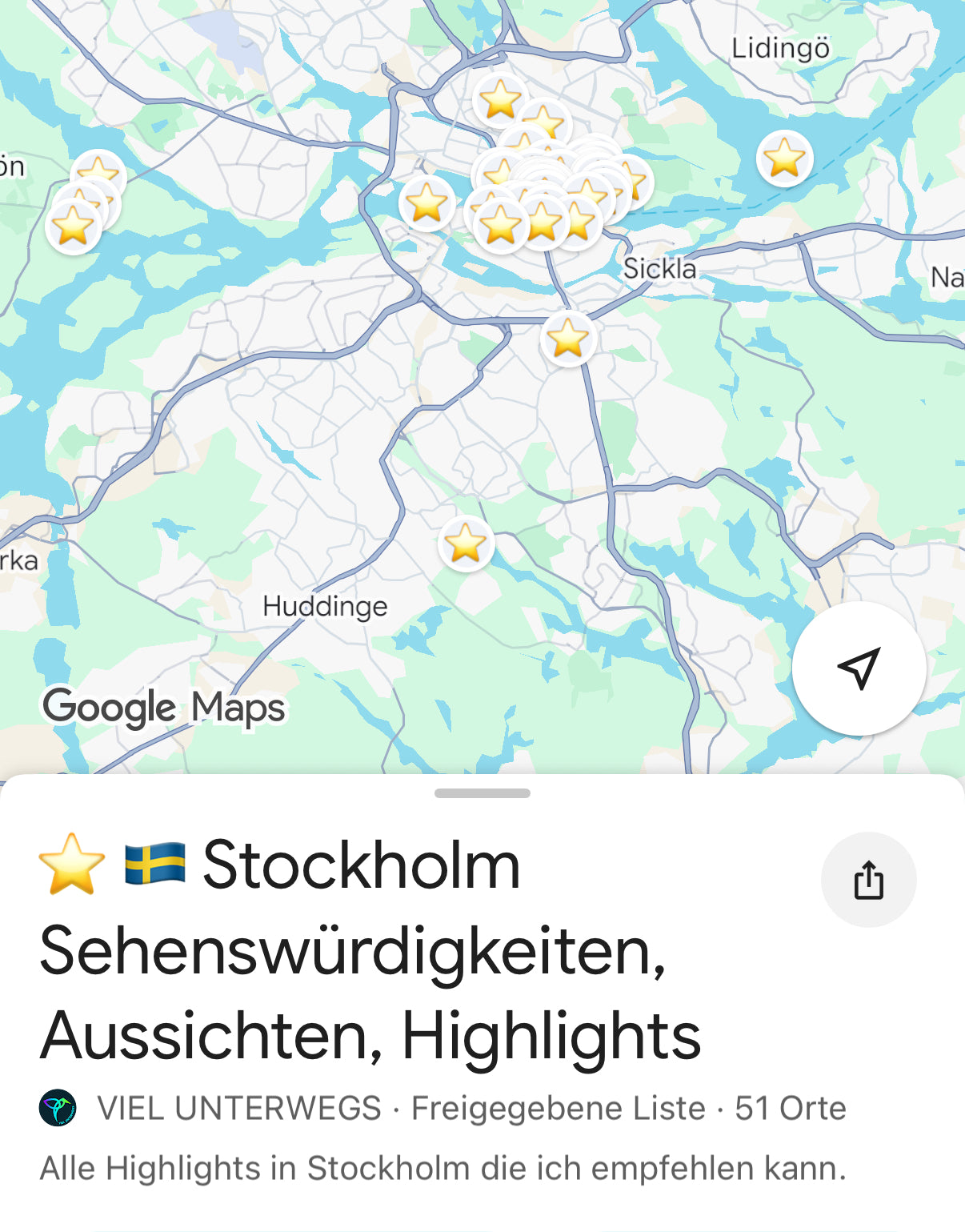 Stockholm Sehenswürdigkeiten Karte – 100+ Highlights in Google Maps mit 1 Klick
