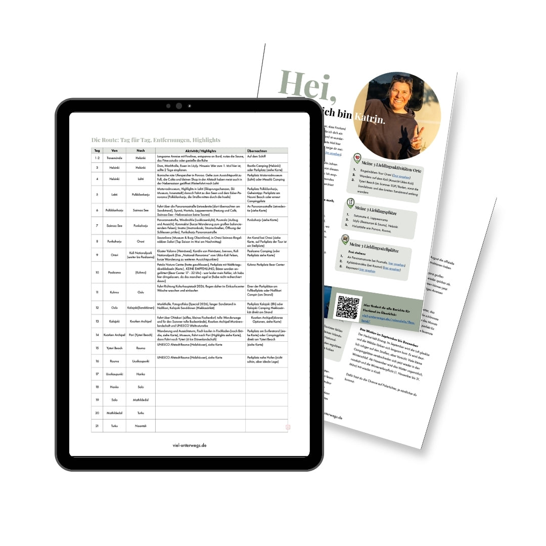 Südfinnland Routenguide (PDF & 350+ Google Maps Routenpunkte) : Highlights, Stellplätze zum Nachreisen