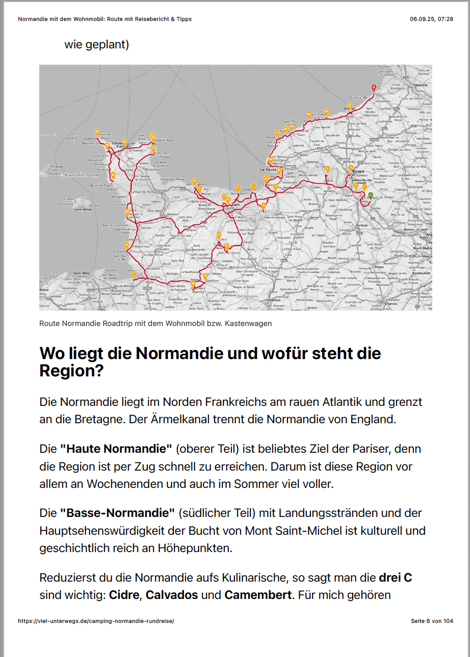 Normandie mit Wohnmobil: Routenplan für 10 bis 21 Tage Normandie
