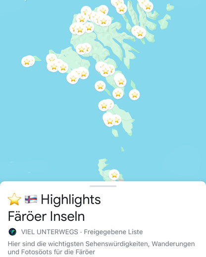 Färöer Inseln Guide: Google Maps Karte (App) mit Sehenswürdigkeiten, Essen, Campingplätze