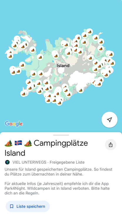 Island Guide: Google Maps Karte (App) mit Sehenswürdigkeiten, Essen, Campingplätze