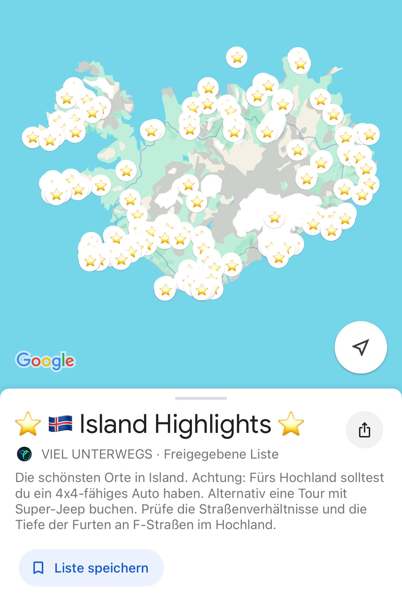 Island Guide: Google Maps Karte (App) mit Sehenswürdigkeiten, Essen, Campingplätze