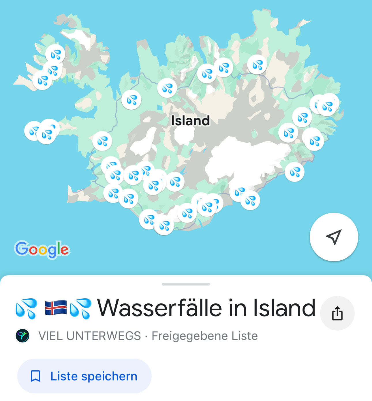 Island Guide: Google Maps Karte (App) mit Sehenswürdigkeiten, Essen, Campingplätze